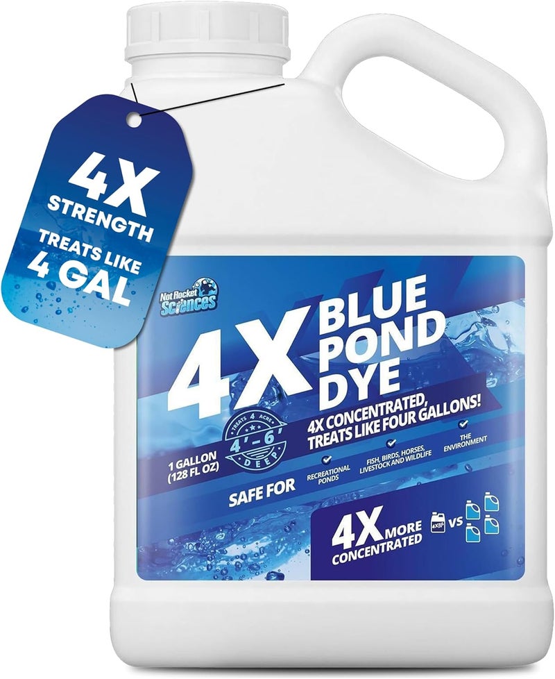 Not Rocket Sciences 1 Gallon 4X Blue Pond Dye - Treats Like 4 Gallons & Covers 4 Acres, Concentrated Pond Dye Blue, Liquid Pond Shade & Blue Dye for Ponds and Lakes, Provides Natural Blue Color, Safe for Fish & Wildlife - Image 1